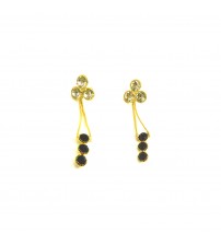 Golden Color Earrings Studded with White and Red American Diamond, Long String, Classical Flower Design